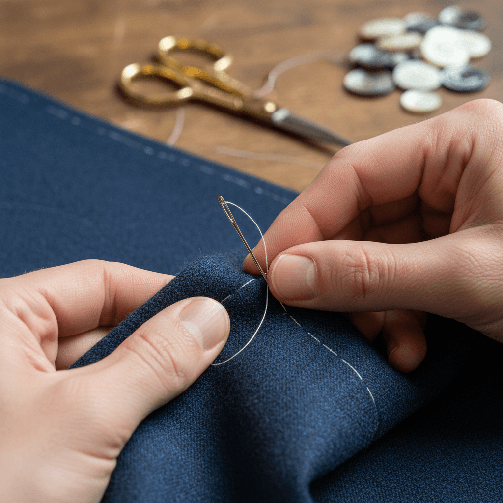 Hand stitching detail on a garment in Toronto